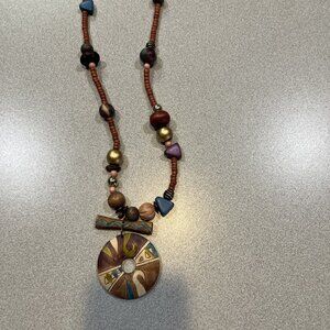 Women's Jewelry- handmade wooden multicolored necklace